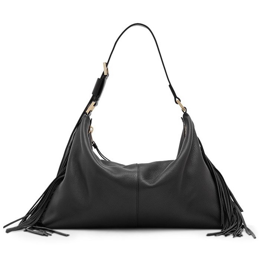 SOLD Allsaints Black Edbury Fringe Leather Shoulder Bag